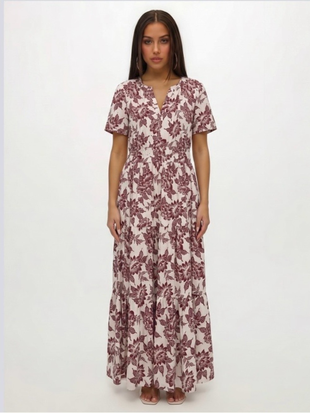 Kate & Sam Floral Midi Dress Size Large Cotton Cottagecore Boho Cream Red